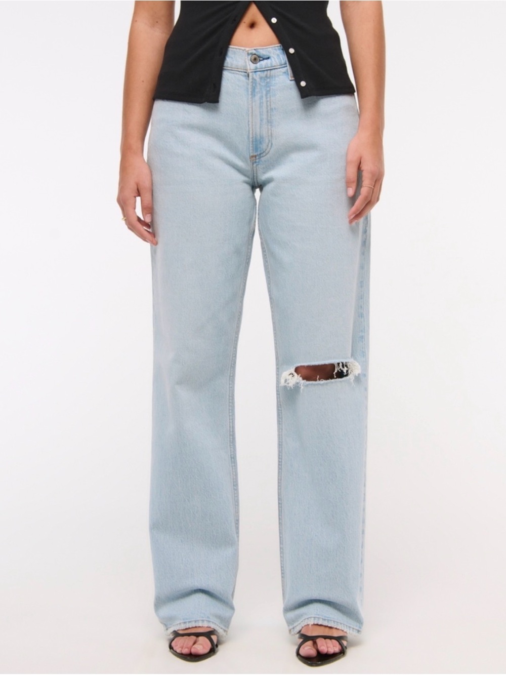 Abercrombie Curve Love Low Rise Baggy Jean in Light Destroy